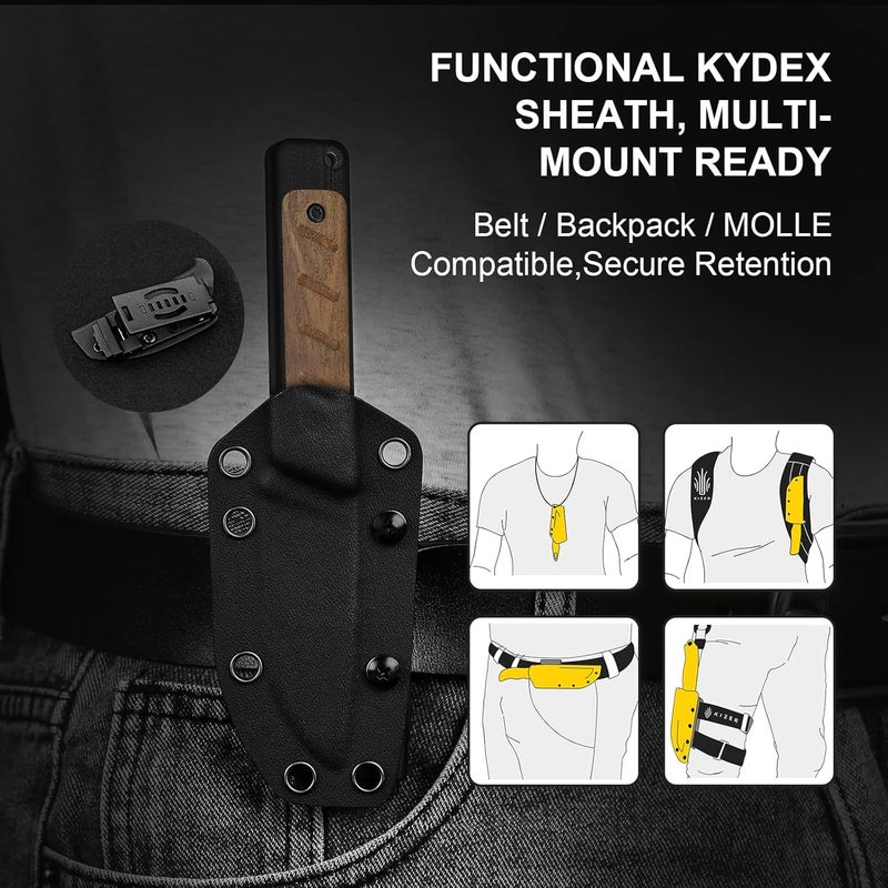 KIZER Smolt Fixed Blade Knife, 2.93" AEB-L Fixed Blade with Black & Brown G10 Mkuruti Wood Handle, Drop Point EDC Knives with Sheath for Camping Hiking 1063M1 - Image 5